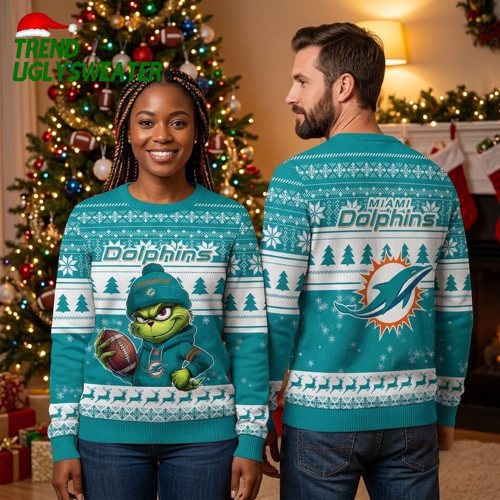 Miami Dolphins Grinch Football Player Ugly Christmas Sweater