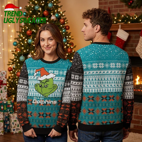 Miami Dolphins Grinch Graphic Ugly Christmas Sweater