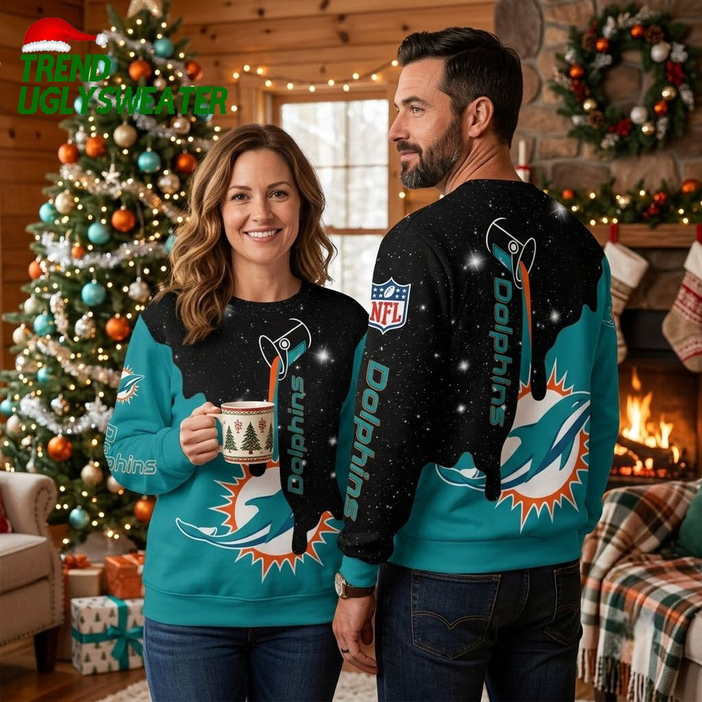 Miami Dolphins Logo Dripping Paint Ugly Christmas Sweater