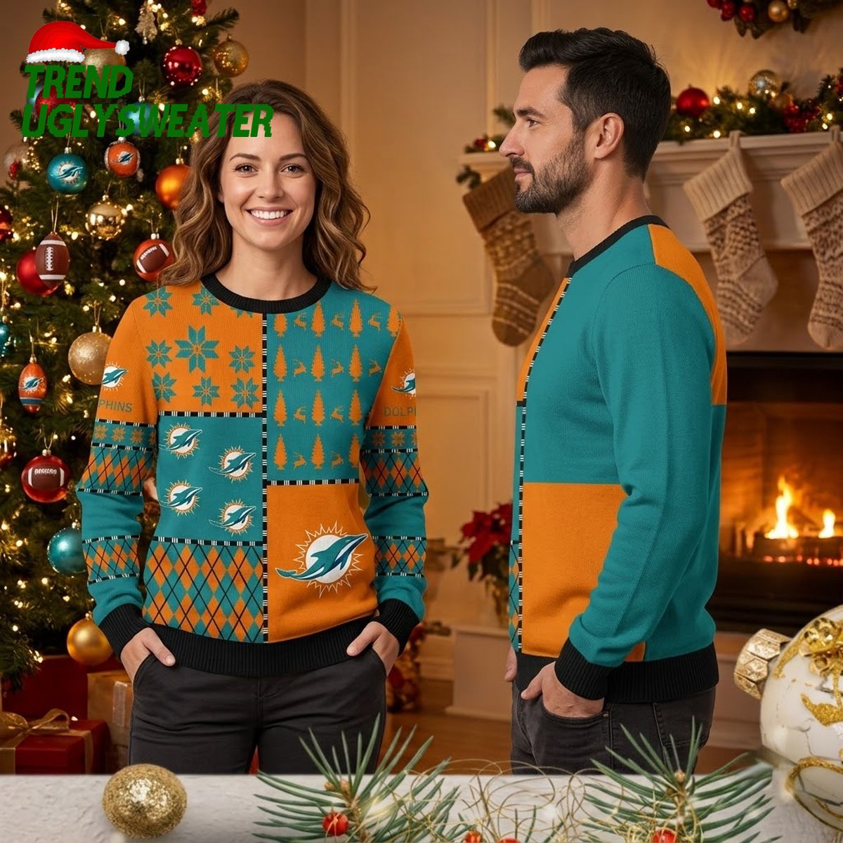 Miami Dolphins Logo Winter Pine Ugly Christmas Sweater