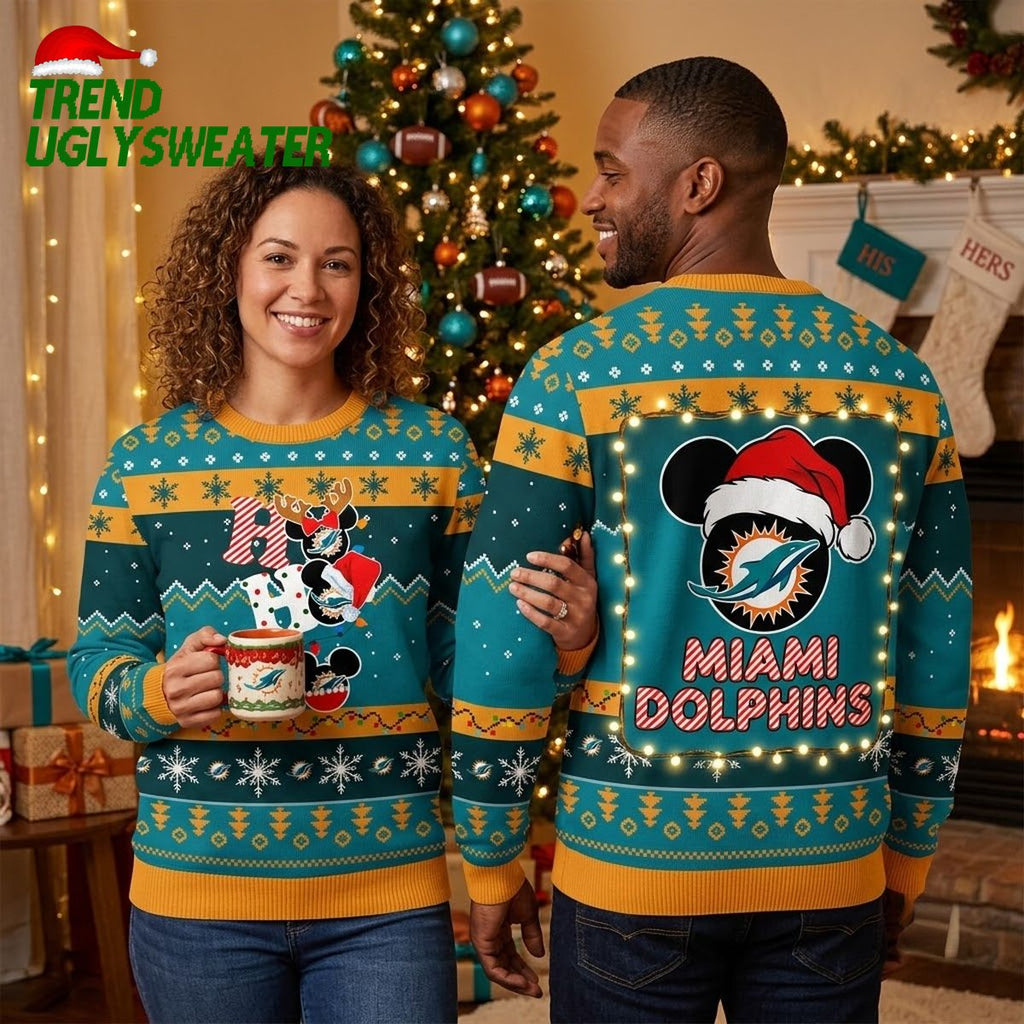 Miami Dolphins Mickey Hohoho Ugly Christmas Sweater