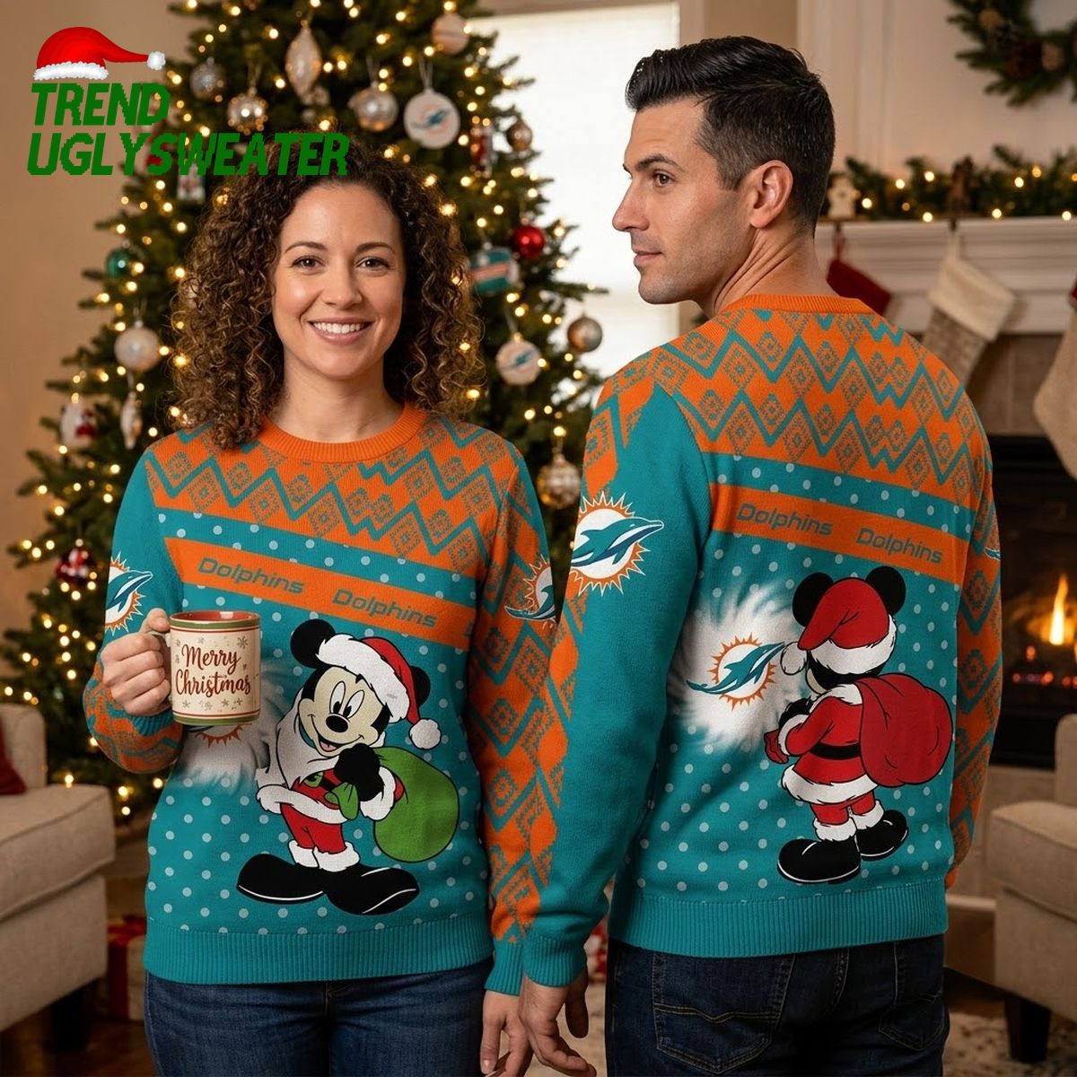 Miami Dolphins Mickey Mouse Christmas Sweater Ugly Christmas Sweater