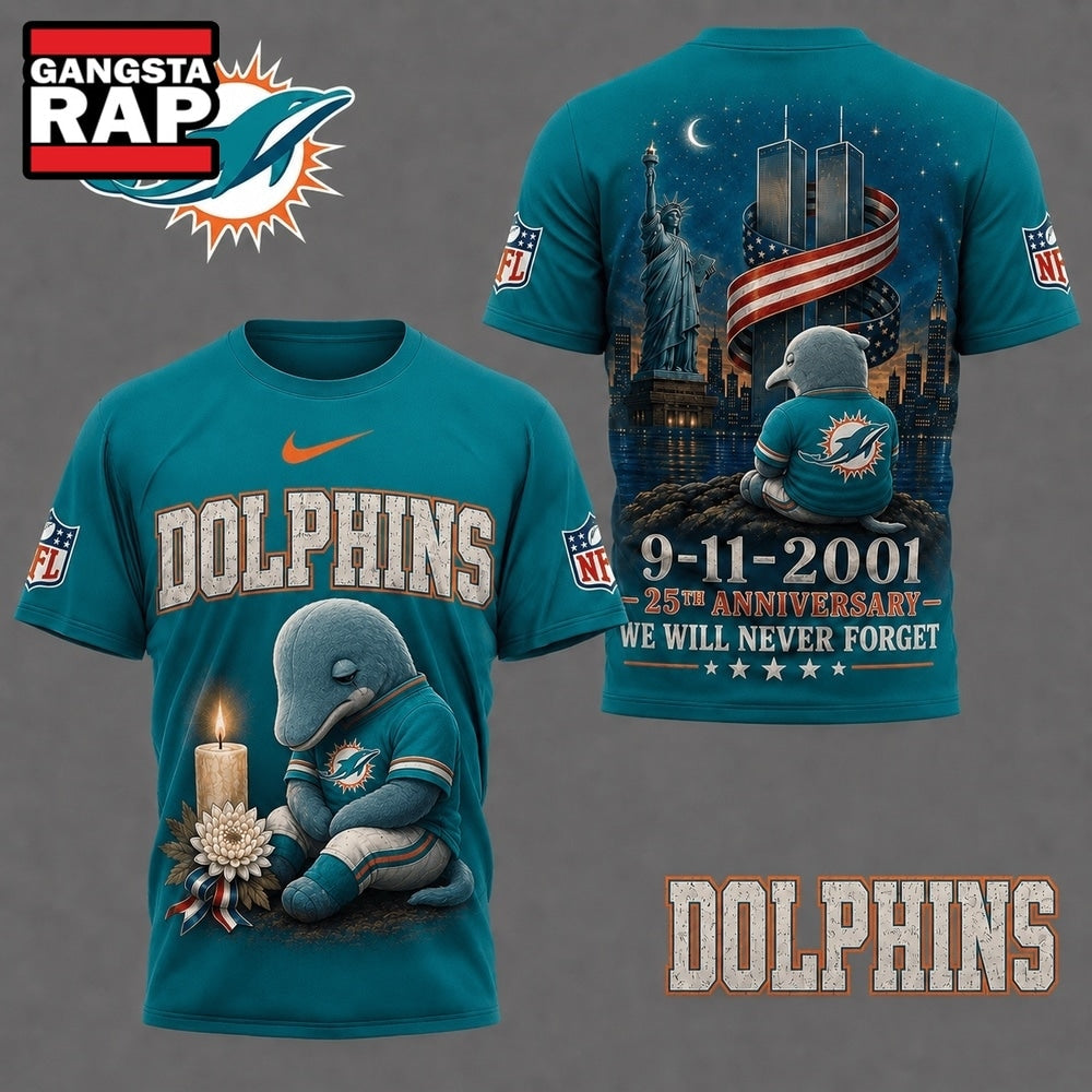 Miami Dolphins NFL 9 11 25th Anniversary Never Forget Memorial 3D T Shirt, Football New Design Shirt