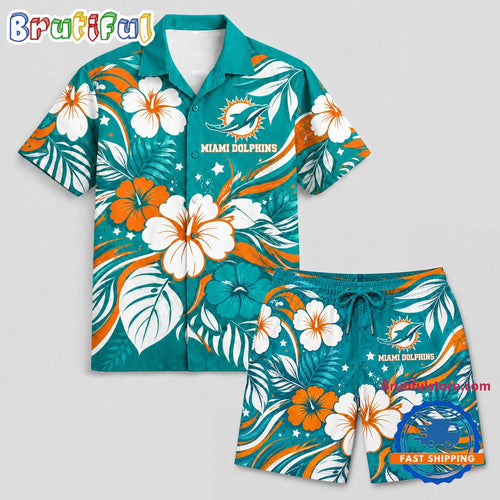 Miami Dolphins NFL Floral Summer Hawaiian Set