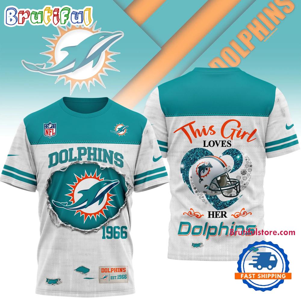 Miami Dolphins NFL Girl Heart & Helmet 3D Shirt