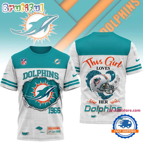 Miami Dolphins NFL Girl Heart & Helmet 3D Shirt
