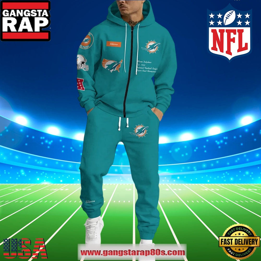 Miami Dolphins NFL Holiday Christmas Zip Hoodie Joggers Set