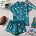 Miami Dolphins NFL Logo Team Love Satin Short Sleeve Pajamas Set