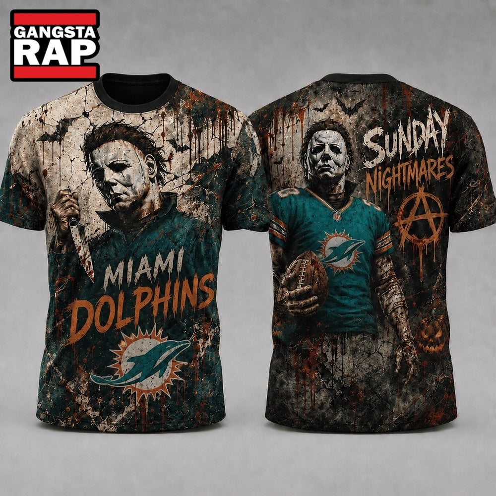 Miami Dolphins NFL Michael Myers Sunday Nightmares Horror Halloween 3D T Shirt, Football New Design Shirt