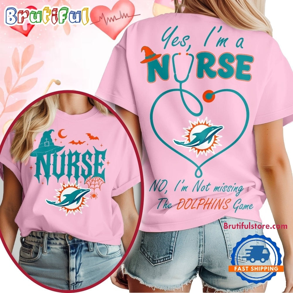 Miami Dolphins NFL Night Shift Never Misses Game Day Halloween Nurse Unisex 3D Shirt
