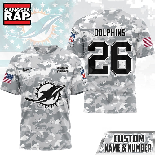 Miami Dolphins NFL Salute to Service Custom Name & Number Camo 3D Shirt, Football New Design Shirt