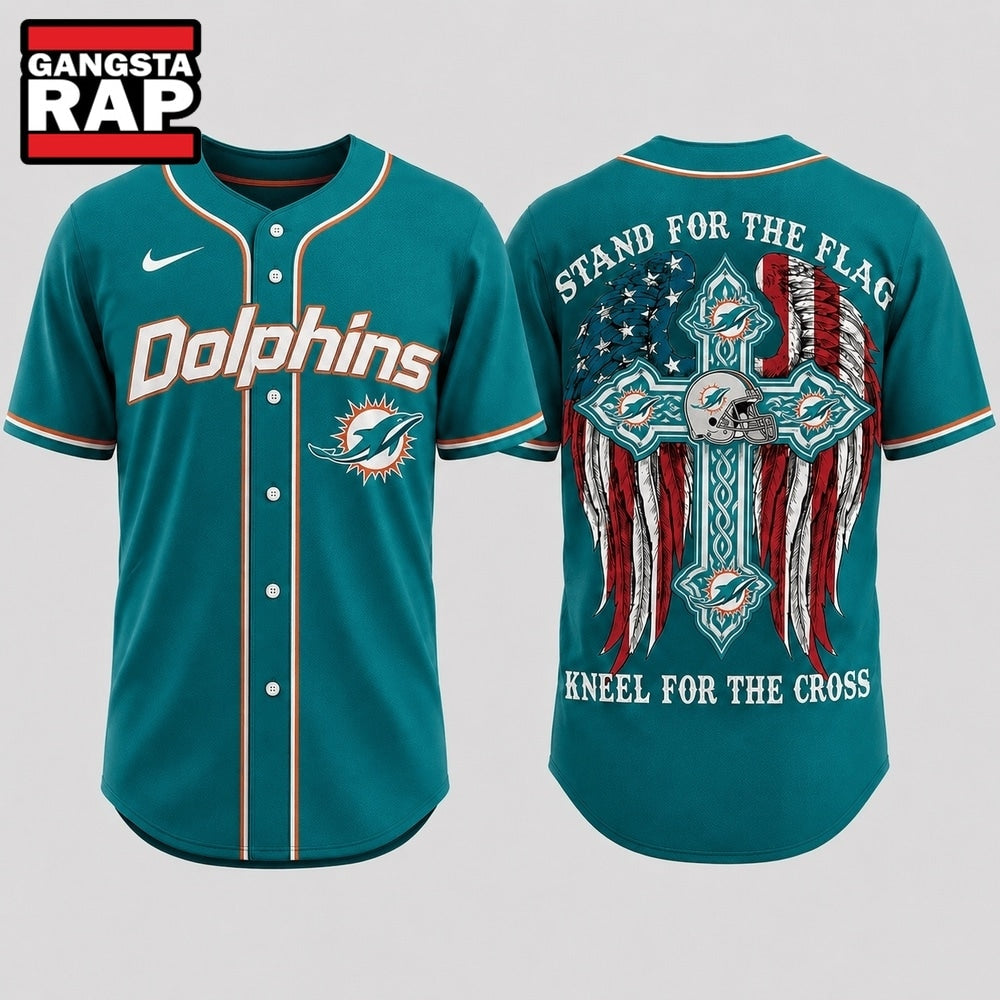 Miami Dolphins NFL Stand For The Flag Kneel For The Cross Baseball Jersey Shirt