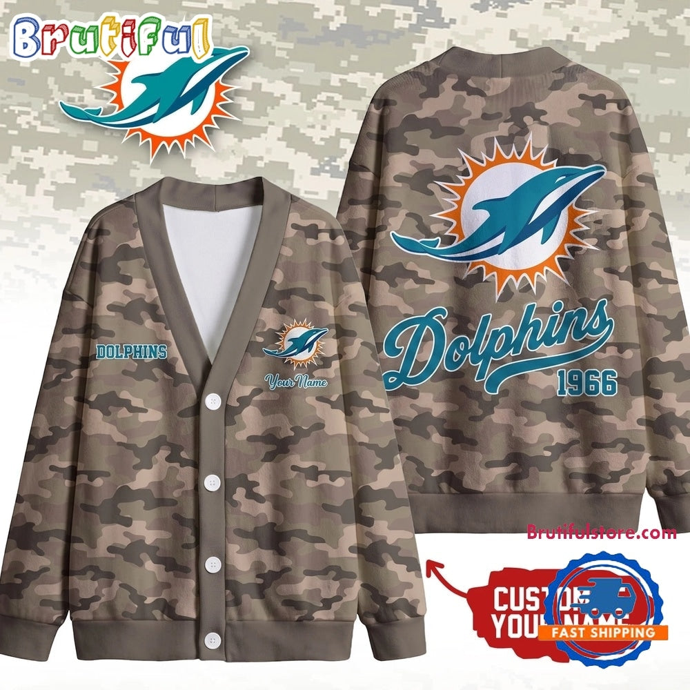 Miami Dolphins NFL Veteran Military Camo Heritage Cardigan