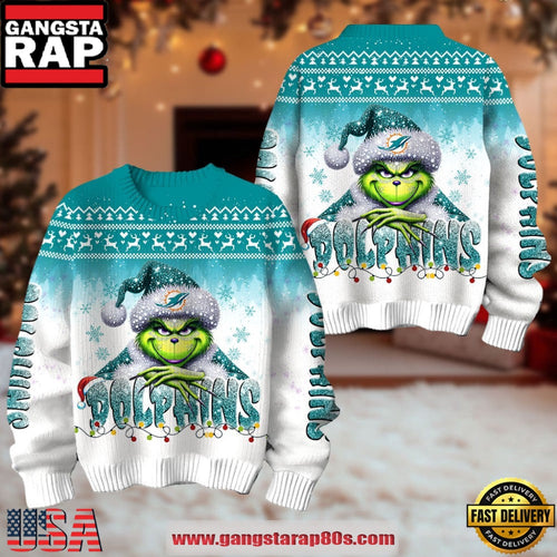 Miami Dolphins NFL x The Grinch 2025 Edition Ugly Christmas Sweater
