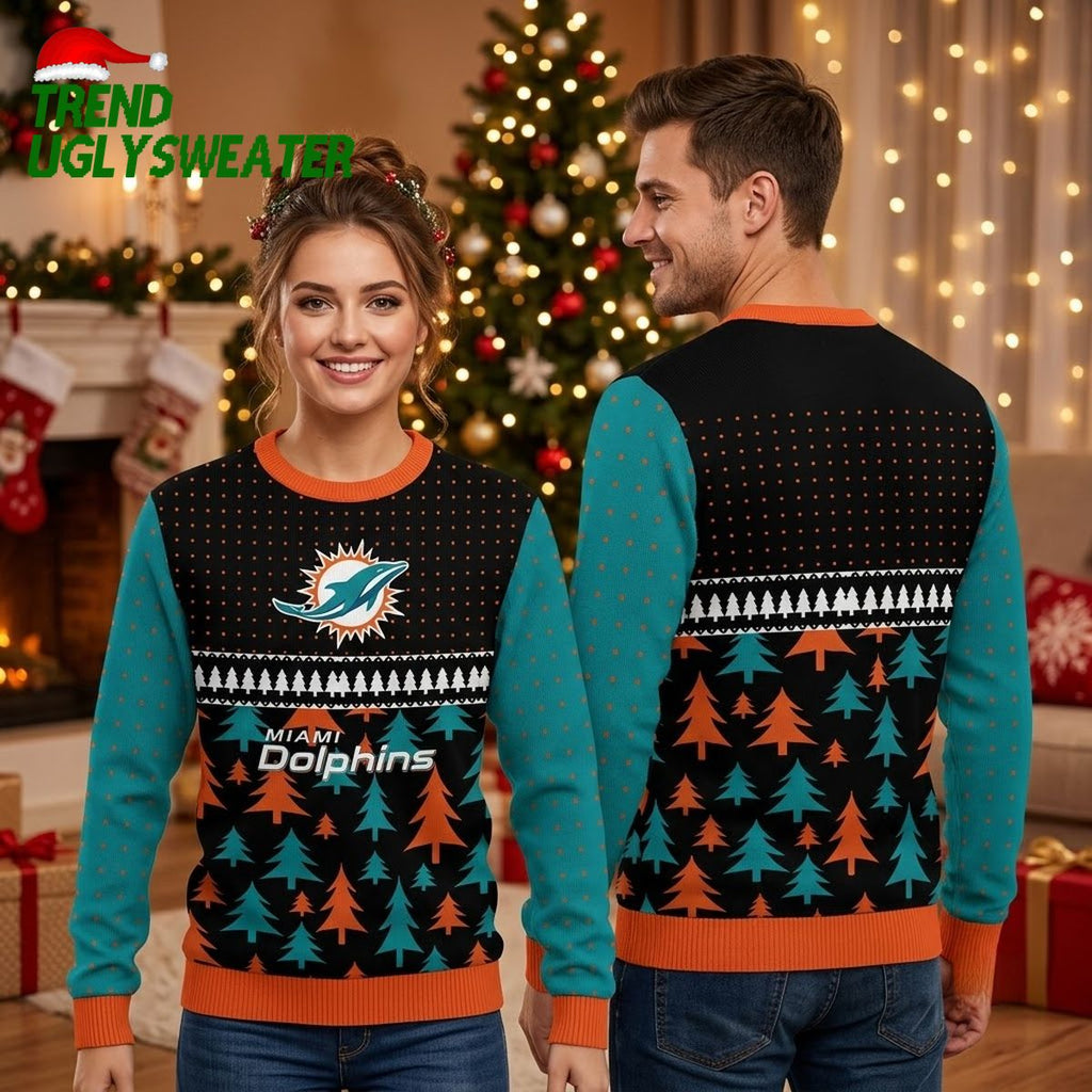 Miami Dolphins Pine Forest Ugly Christmas Sweater