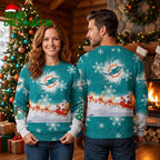 Miami Dolphins Santa Claus Sleigh Ugly Christmas Sweater Design