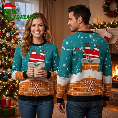 Miami Dolphins Santa In The Chimney Ugly Christmas Sweater