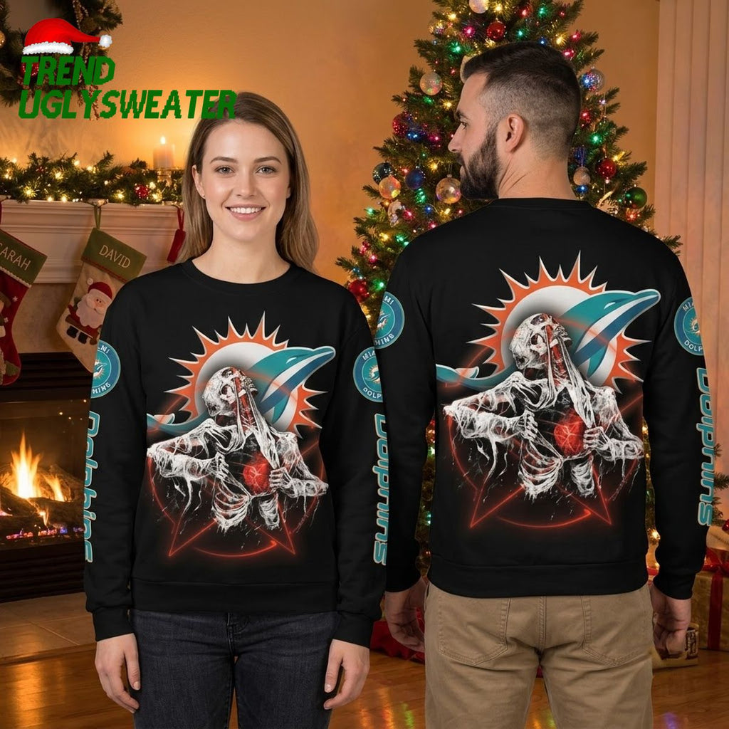 Miami Dolphins Skull Graphic Ugly Christmas Sweater