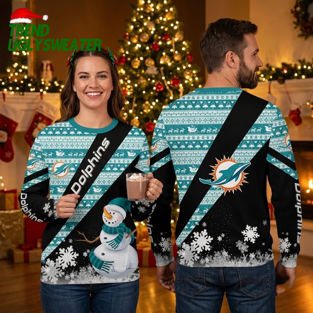 Miami Dolphins Snowman Ugly Christmas Sweater