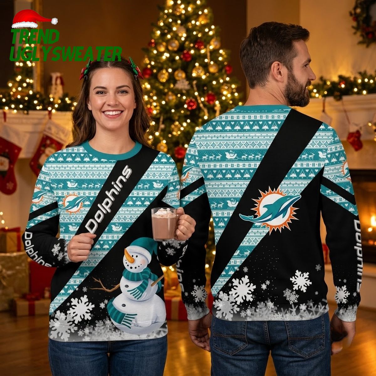 Miami Dolphins Snowman Ugly Christmas Sweater