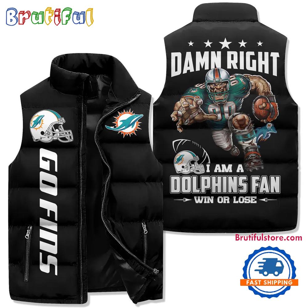 Miami Dolphins Sporty Mascot Design Sleeveless Puffer Jacket