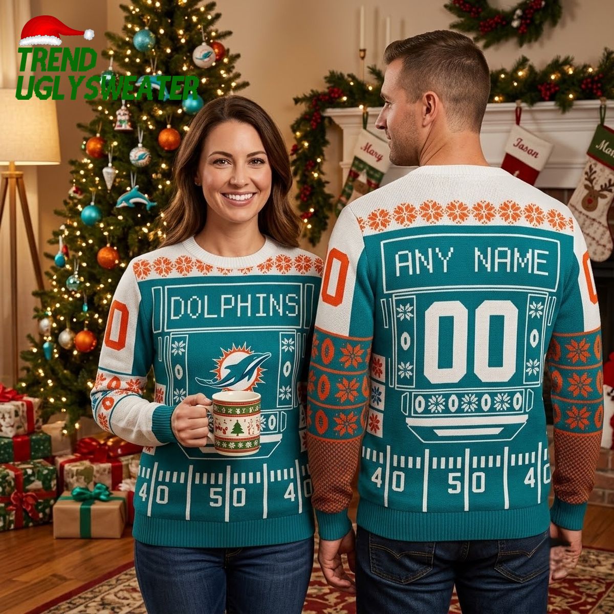 Miami Dolphins Stadium Motifs Ugly Christmas Sweater