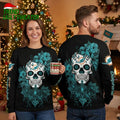 Miami Dolphins Sugar Skull Floral Ugly Christmas Sweater