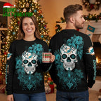 Miami Dolphins Sugar Skull Floral Ugly Christmas Sweater