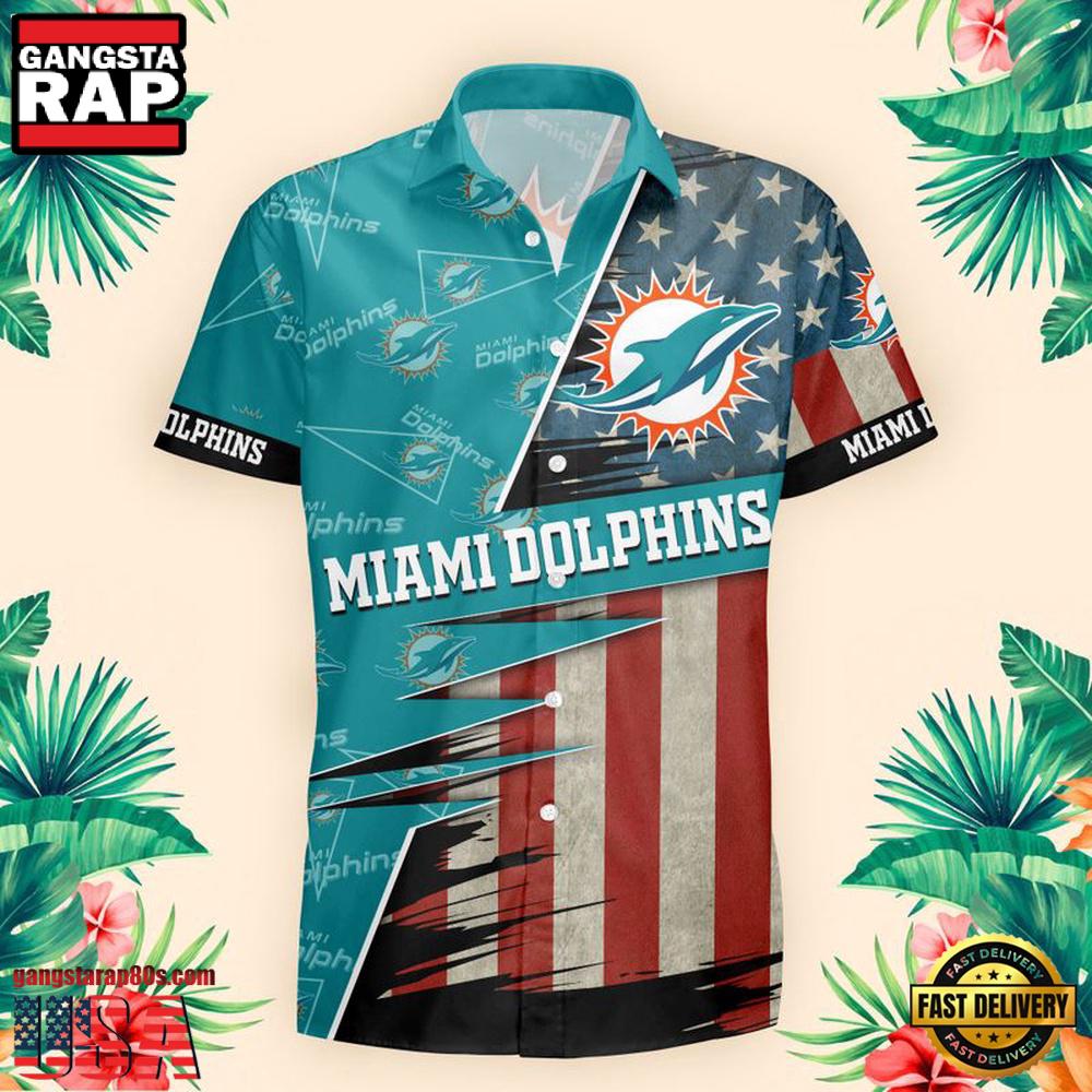 NFL Miami Dolphins US Flag Pattern Hawaiian Shirt