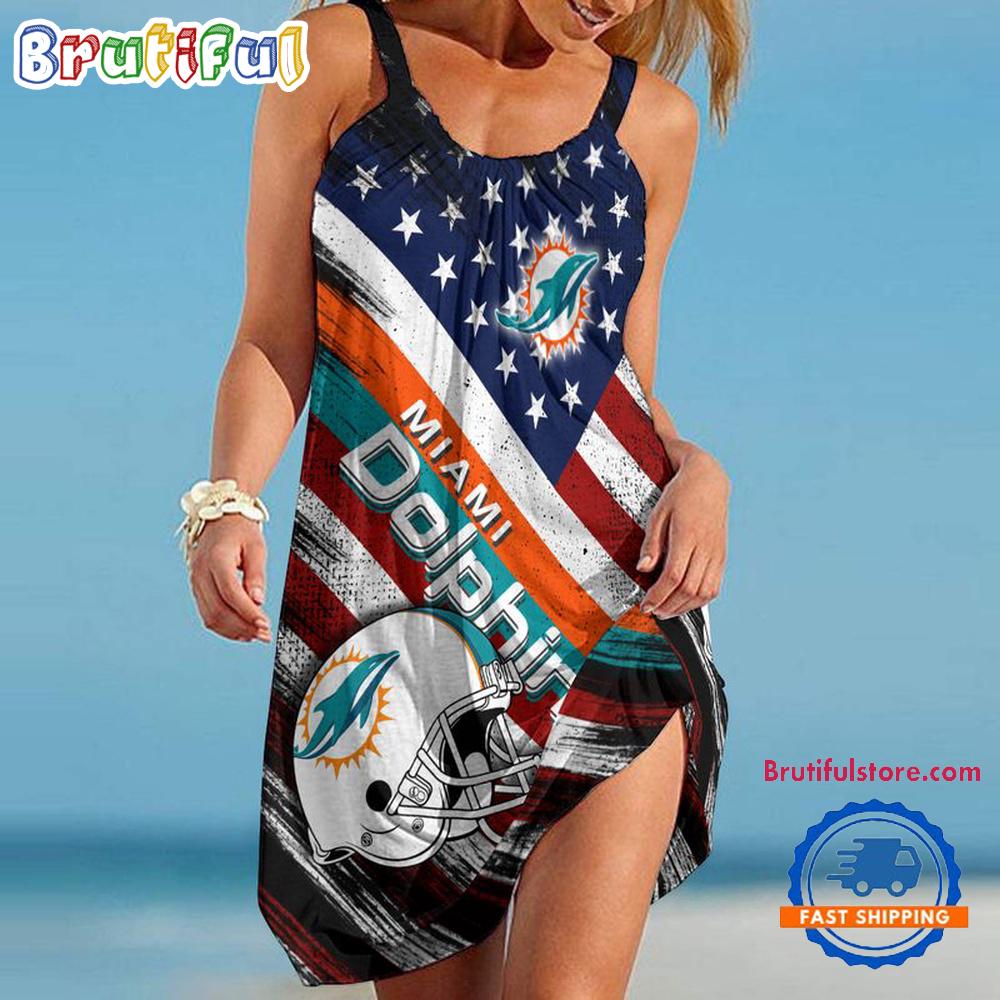 Miami Dolphins USA Independence Day Women’s Summer Beach Sling Dress