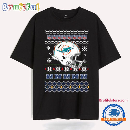 Miami Dolphins Football Logo Team Helmet Merry Chritmas 2024 T Shirt