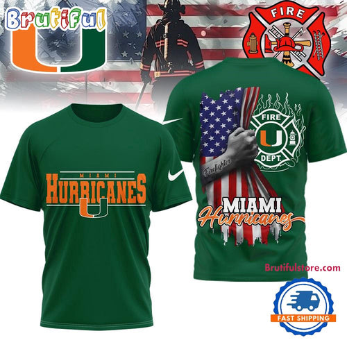 Miami Hurricanes 2025 NCAA Firefighter American Flag 3D Shirt