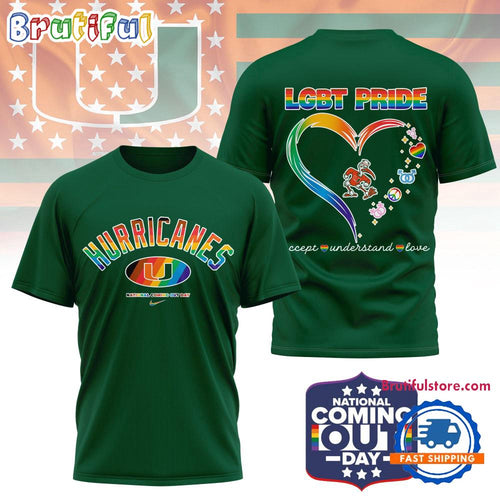 Miami Hurricanes 2025 NCAA National Coming Out Day LGBT Pride Unisex 3D Shirt