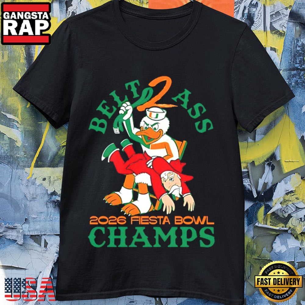 Miami Hurricanes 2026 Fiesta Bowl Champions Over Ole Miss Rebels Mascots T-Shirt