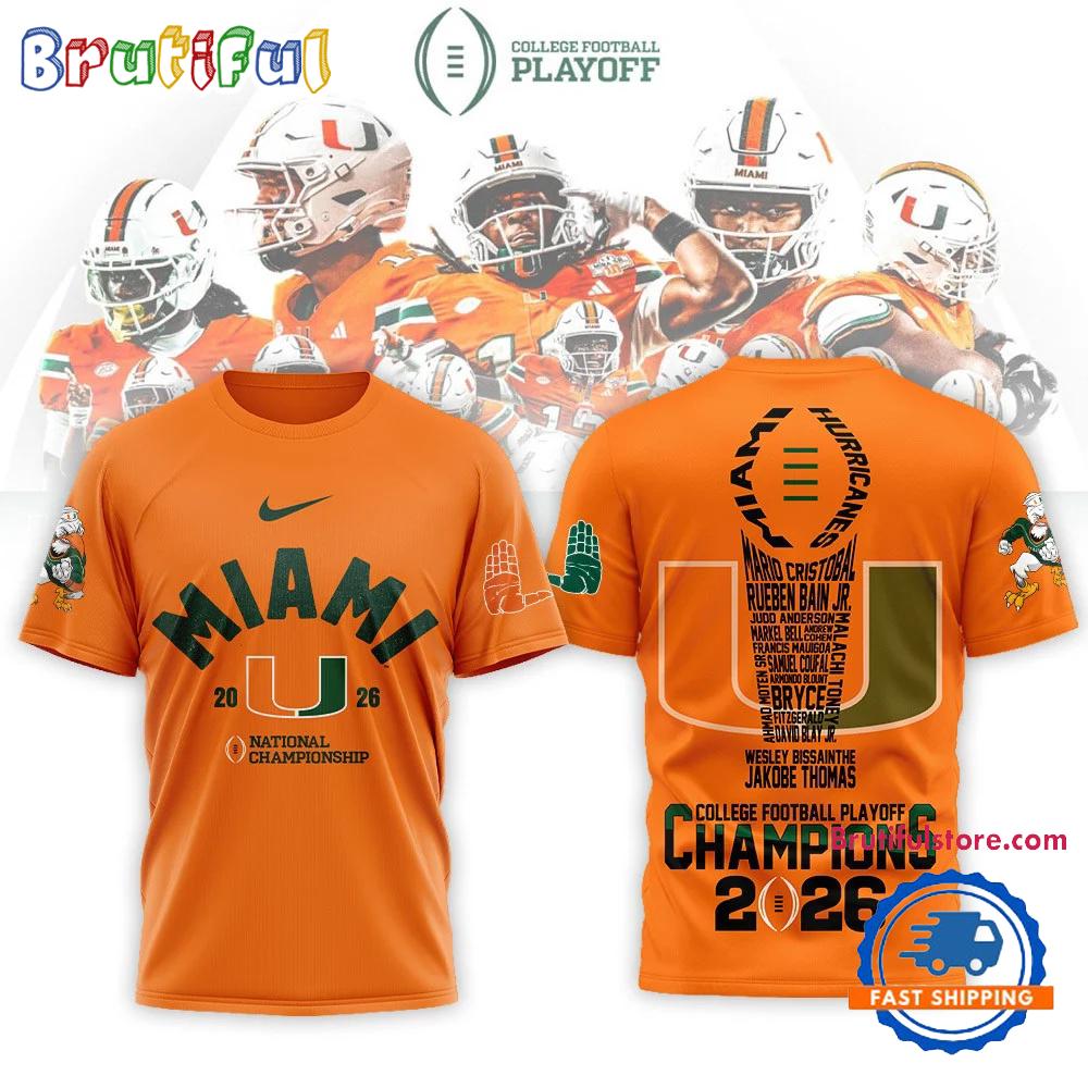 Miami Hurricanes 2026 NCAA College Football Playoff Champions Orange T Shirt