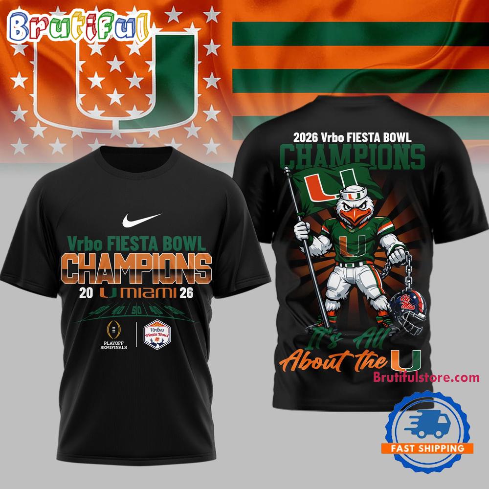 Miami Hurricanes 2026 NCAA Fiesta Bowl Champions Black 3D Shirt