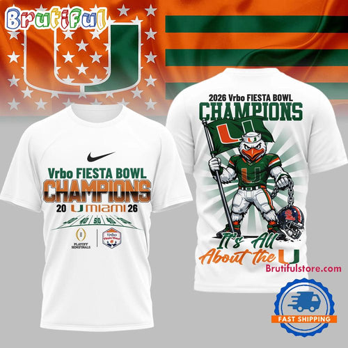 Miami Hurricanes 2026 NCAA Fiesta Bowl Champions White 3D Shirt