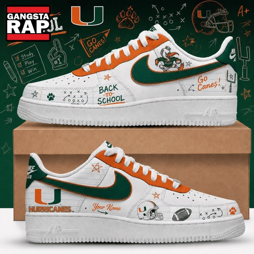 Miami Hurricanes 2026 NCAA Football Back To School Air Force 1 Shoes Sneakers
