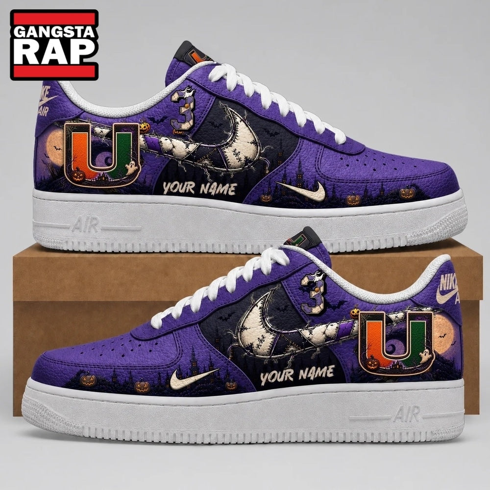 Miami Hurricanes 2026 NCAA Haunted Moon Halloween Custom Air Force 1 Shoes Sneakers