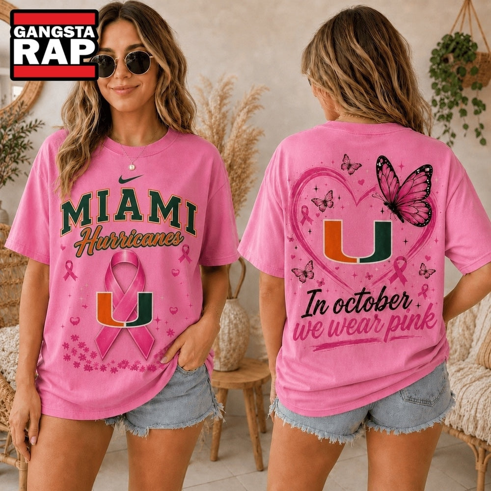 Miami Hurricanes 2026 NCAA Pink October Breast Cancer Awareness Fan Pride Unisex T Shirt