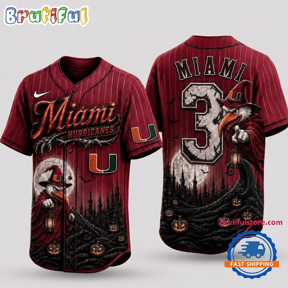 Miami Hurricanes 2026 NCAA Spooky Mascot Halloween Personalized Baseball Jersey Shirt