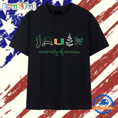 Miami Hurricanes Christmas sock hat tree bow elements T Shirt
