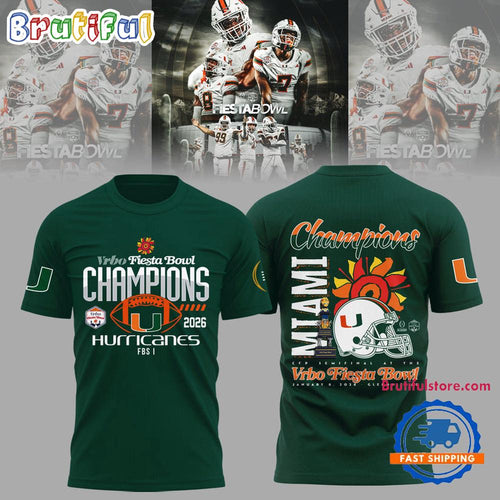 Miami Hurricanes College Football Playoff 2026 Fiesta Bowl Champions Green T Shirt