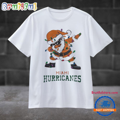 Miami Hurricanes Dabbing Santa Claus Ugly Christmas Light T Shirt