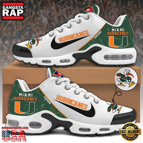 NCAA Custom Name Miami Hurricanes Football Mascot Symbol Air Max Plus Shoes Running Sneakers