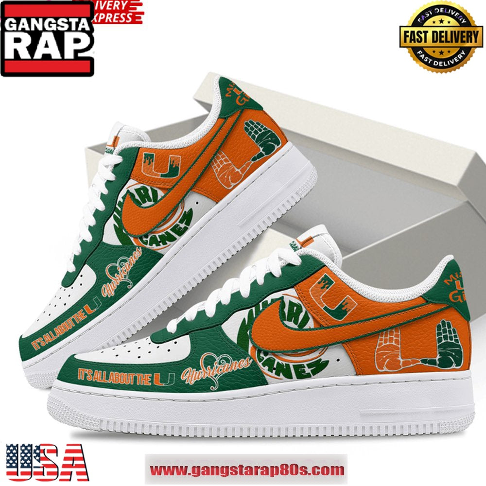 Miami Hurricanes Limited Edition Air Force 1 Running Sneakers Shoes