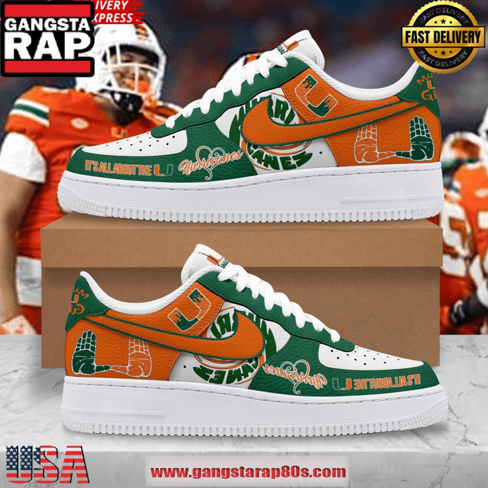Miami Hurricanes Limited Edition Air Force 1 Running Sneakers Shoes