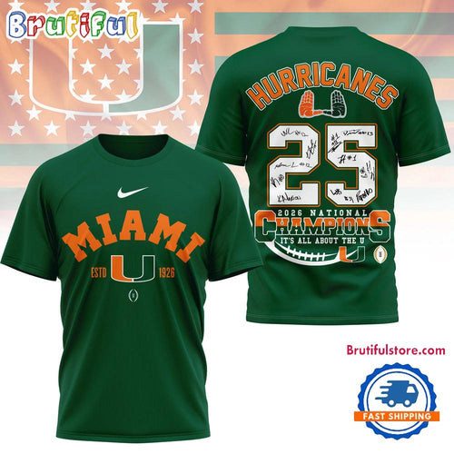 Miami Hurricanes NCAA 2026 CFP National Champions Signature 3D Shirt