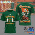 Miami Hurricanes NCAA 2026 CFP National Champions Winner Mascot 3D Shirt