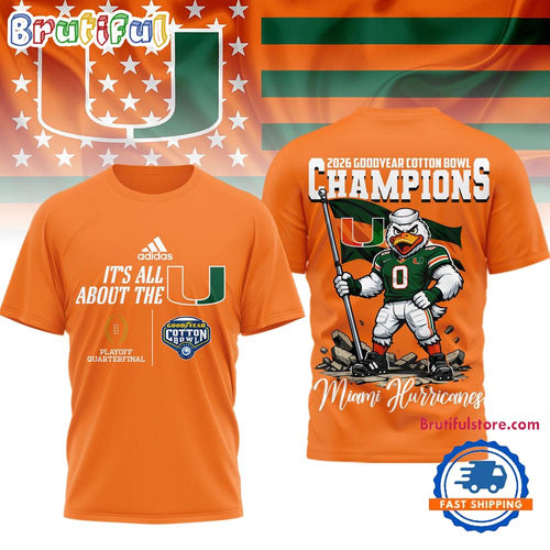 Miami Hurricanes NCAA 2026 Cotton Bowl Champions Mascot Flag Special New 3D Shirt